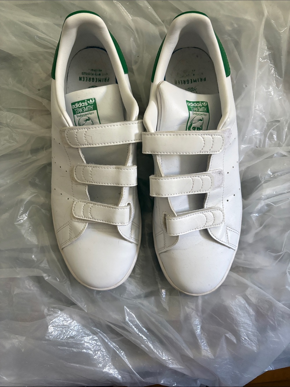 adidas White Velcro Sneakers with Green Heel Tab